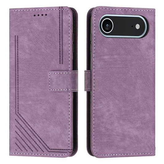 For iPhone Air Skin Feel Stripe Pattern Leather Phone Case with Lanyard(Purple) - iPhone Air Cases by buy2fix | Online Shopping UK | buy2fix
