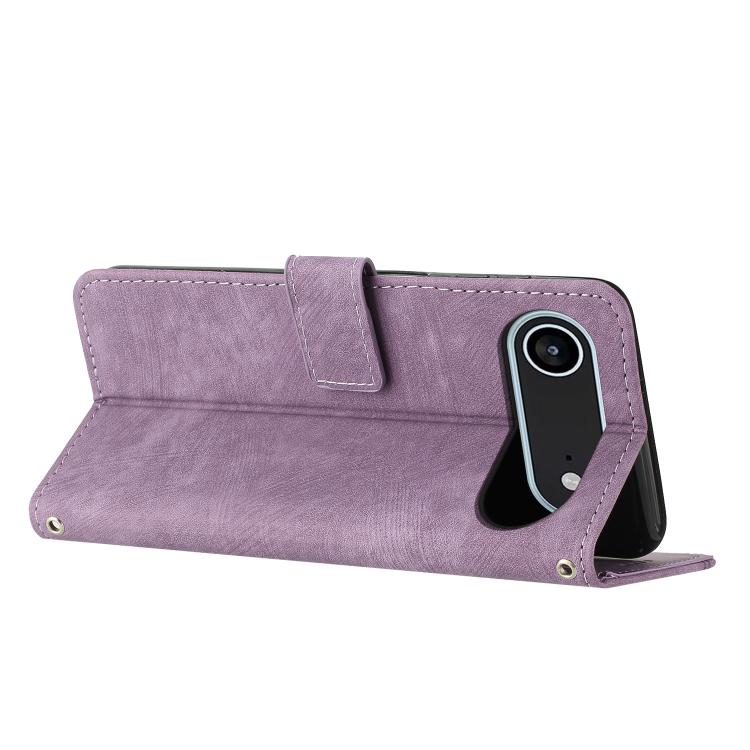 For iPhone Air Skin Feel Stripe Pattern Leather Phone Case with Lanyard(Purple) - iPhone Air Cases by buy2fix | Online Shopping UK | buy2fix