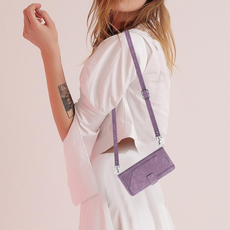 For iPhone Air Skin Feel Stripe Pattern Leather Phone Case with Lanyard(Purple) - iPhone Air Cases by buy2fix | Online Shopping UK | buy2fix