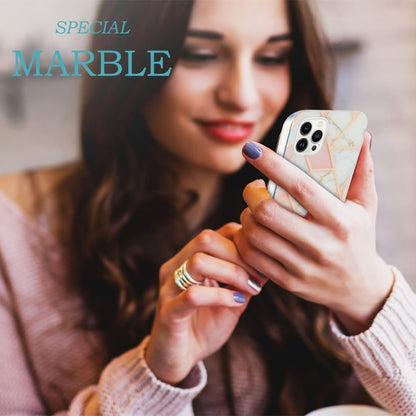 For iPhone 16 Pro Electroplating Splicing Marble Flower Pattern Dual-side IMD TPU Shockproof Phone Case(Pink White) by buy2fix