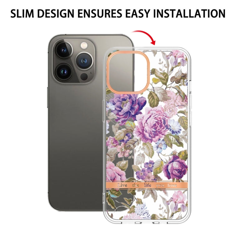 For iPhone 16 Pro Max Flowers and Plants Series IMD TPU Phone Case(Purple Peony) by buy2fix