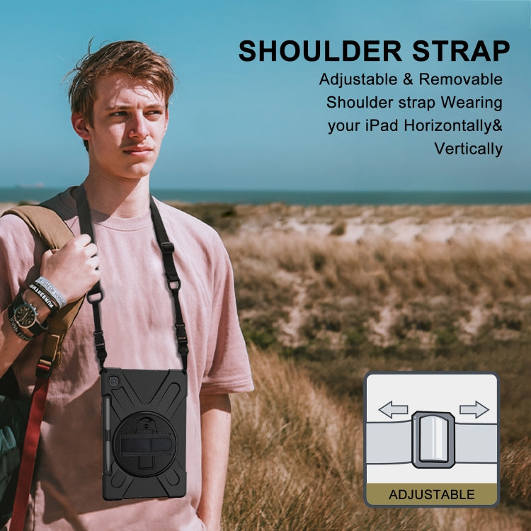 For Samsung Galaxy Tab S6 Lite P610 Shockproof Colorful Silicone + PC Protective Case with Holder & Shoulder Strap & Hand Strap & Pen Slot(Black) - Tab S6 Lite P610 / P615 by buy2fix | Online Shopping UK | buy2fix