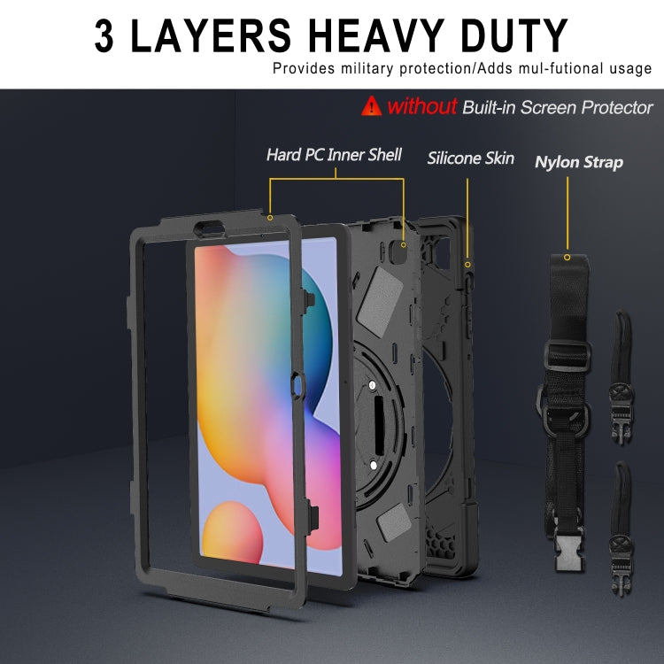 For Samsung Galaxy Tab S6 Lite P610 Shockproof Colorful Silicone + PC Protective Case with Holder & Shoulder Strap & Hand Strap & Pen Slot(Black) - Tab S6 Lite P610 / P615 by buy2fix | Online Shopping UK | buy2fix