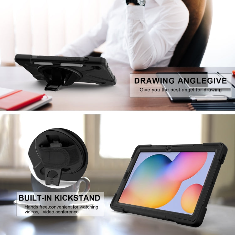 For Samsung Galaxy Tab S6 Lite P610 Shockproof Colorful Silicone + PC Protective Case with Holder & Shoulder Strap & Hand Strap & Pen Slot(Black) - Tab S6 Lite P610 / P615 by buy2fix | Online Shopping UK | buy2fix