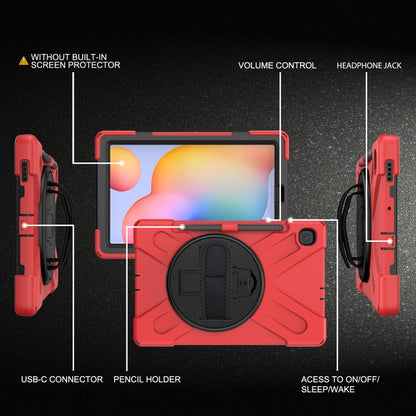 For Samsung Galaxy Tab S6 Lite P610 Shockproof Colorful Silicone + PC Protective Case with Holder & Shoulder Strap & Hand Strap & Pen Slot(Red) - Tab S6 Lite P610 / P615 by buy2fix | Online Shopping UK | buy2fix