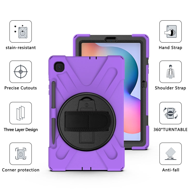 For Samsung Galaxy Tab S6 Lite P610 Shockproof Colorful Silicone + PC Protective Case with Holder & Shoulder Strap & Hand Strap & Pen Slot(Purple) - Tab S6 Lite P610 / P615 by buy2fix | Online Shopping UK | buy2fix