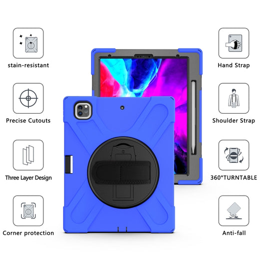For iPad Pro 12.9 2021 / 2020 Shockproof Colorful Silicone + PC Protective Tablet Case with Holder & Shoulder Strap & Hand Strap & Pen Slot(Blue) - iPad Pro 12.9 (2020) Cases by buy2fix | Online Shopping UK | buy2fix