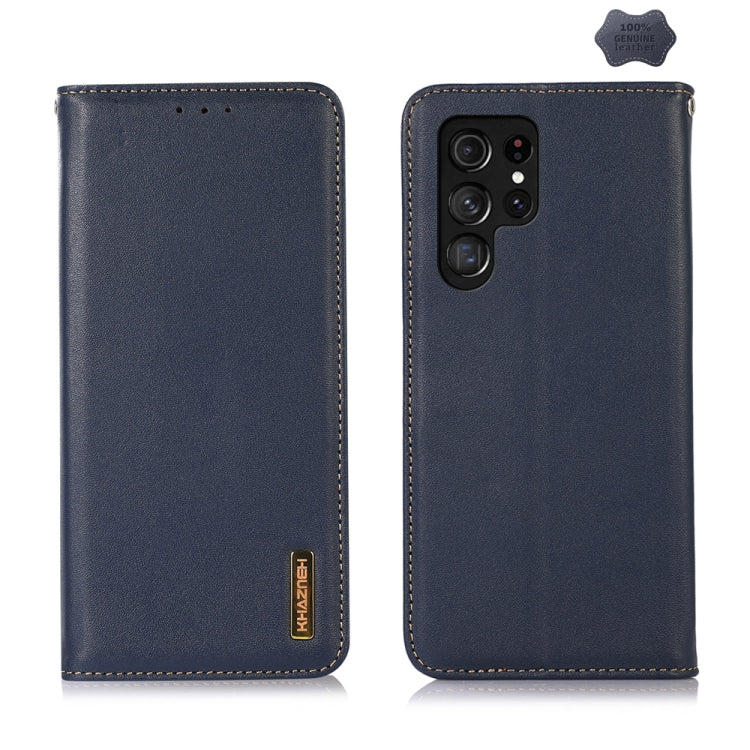 For Samsung Galaxy S24 Ultra KHAZNEH Nappa Top Layer Cowhide Leather Phone Case(Blue) - Galaxy Phone Cases by buy2fix | Online Shopping UK | buy2fix
