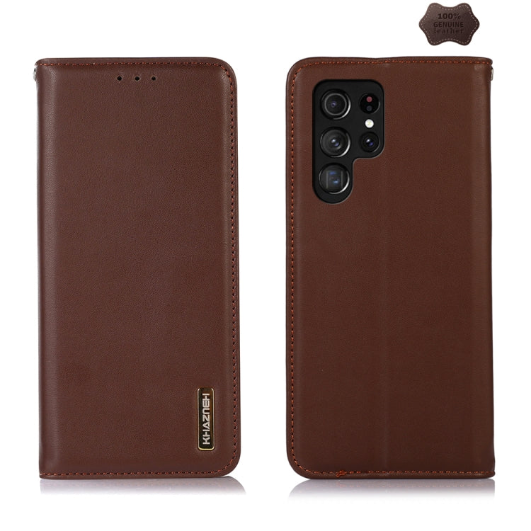 For Samsung Galaxy S24 Ultra KHAZNEH Nappa Top Layer Cowhide Leather Phone Case(Brown) - Galaxy Phone Cases by buy2fix | Online Shopping UK | buy2fix