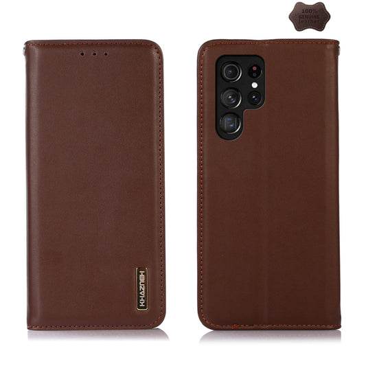 For Samsung Galaxy S24 Ultra KHAZNEH Nappa Top Layer Cowhide Leather Phone Case(Brown) - Galaxy Phone Cases by buy2fix | Online Shopping UK | buy2fix