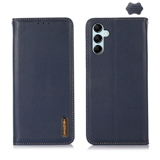 For Samsung Galaxy S24+ KHAZNEH Nappa Top Layer Cowhide Leather Phone Case(Blue) - Galaxy Phone Cases by buy2fix | Online Shopping UK | buy2fix