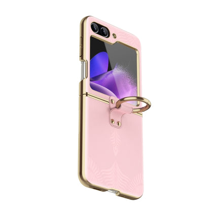For Samsung Galaxy Z Flip5 Electroplated Embossed Leather Phone Case with Ring(Pink) - Galaxy Z Flip5 Cases by buy2fix | Online Shopping UK | buy2fix