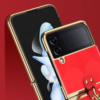 For Samsung Galaxy Z Flip4 Electroplated Embossed Leather Phone Case with Ring(Gold) - Galaxy Z Flip4 5G Cases by buy2fix | Online Shopping UK | buy2fix