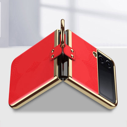For Samsung Galaxy Z Flip4 Electroplated Embossed Leather Phone Case with Ring(Gold) - Galaxy Z Flip4 5G Cases by buy2fix | Online Shopping UK | buy2fix