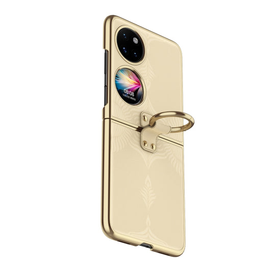 For Huawei P50 Pocket Electroplated Embossed Leather Phone Case with Ring(Gold) - Huawei Cases by buy2fix | Online Shopping UK | buy2fix