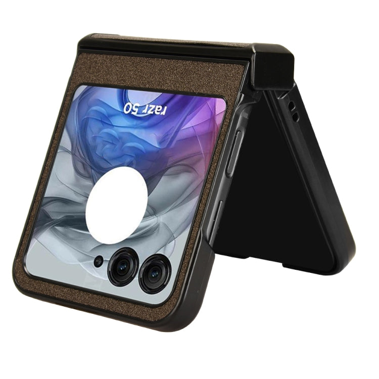 For Motorola Razr 50 Sandskin Texture Phone Case(Brown) by buy2fix