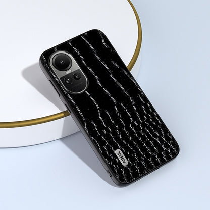 For OPPO Reno 10 / 10 Pro Global ABEEL Genuine Leather Crocodile Pattern Black Edge Phone Case(Black) by buy2fix