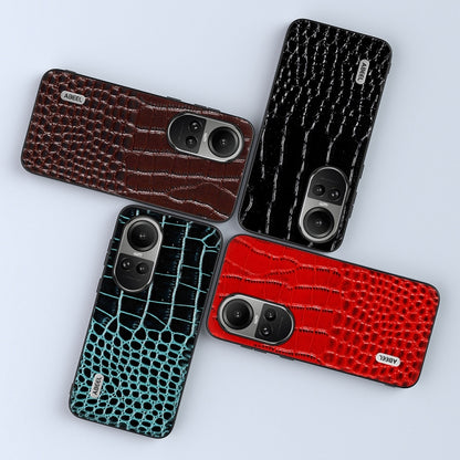 For OPPO Reno 10 / 10 Pro Global ABEEL Genuine Leather Crocodile Pattern Black Edge Phone Case(Black) by buy2fix