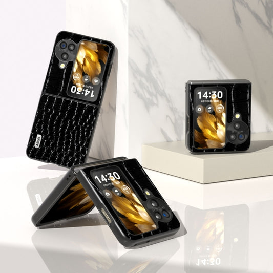 For OPPO Find N3 Flip ABEEL Genuine Leather Crocodile Pattern Black Edge Phone Case(Black) - OPPO Cases by buy2fix | Online Shopping UK | buy2fix