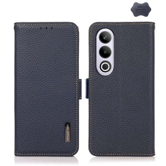 For OnePlus Ace 3V KHAZNEH Side-Magnetic Litchi Genuine Leather RFID Phone Case(Blue) - OnePlus Cases by buy2fix | Online Shopping UK | buy2fix