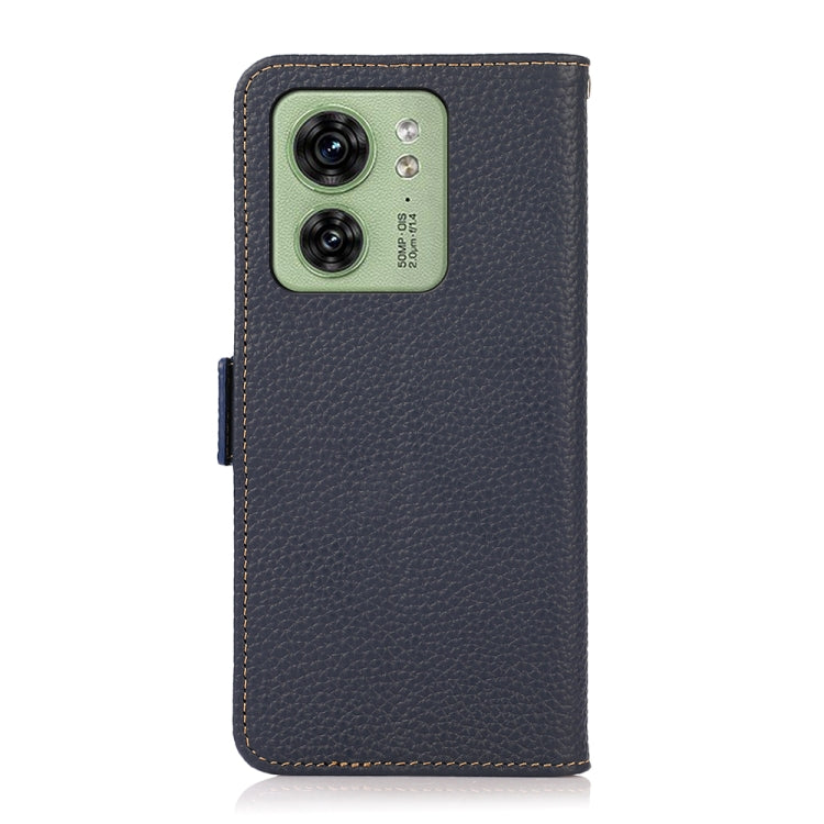 For Motorola Edge 40 KHAZNEH Side-Magnetic Litchi Genuine Leather RFID Phone Case(Blue) - Motorola Cases by buy2fix | Online Shopping UK | buy2fix