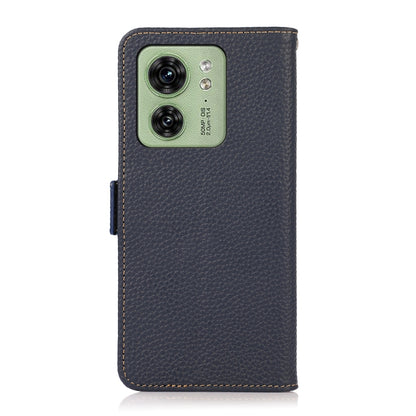 For Motorola Edge 40 KHAZNEH Side-Magnetic Litchi Genuine Leather RFID Phone Case(Blue) - Motorola Cases by buy2fix | Online Shopping UK | buy2fix