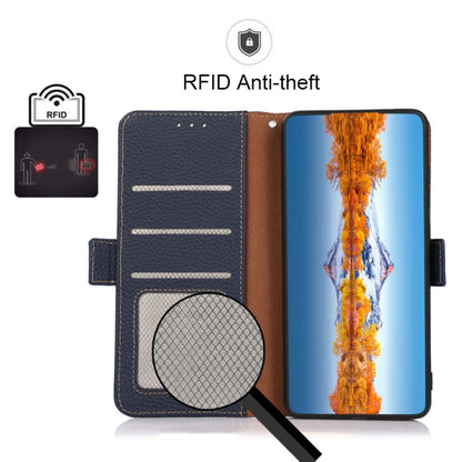For Motorola Edge 40 KHAZNEH Side-Magnetic Litchi Genuine Leather RFID Phone Case(Blue) - Motorola Cases by buy2fix | Online Shopping UK | buy2fix