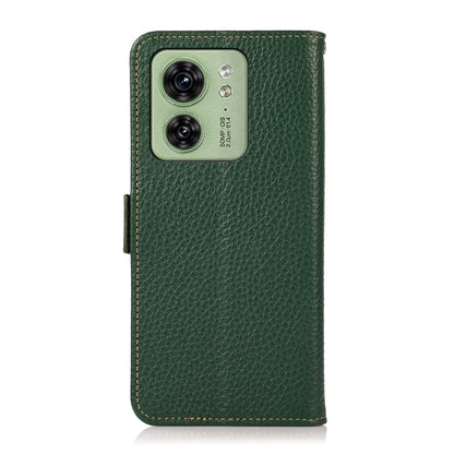 For Motorola Edge 40 KHAZNEH Side-Magnetic Litchi Genuine Leather RFID Phone Case(Green) - Motorola Cases by buy2fix | Online Shopping UK | buy2fix
