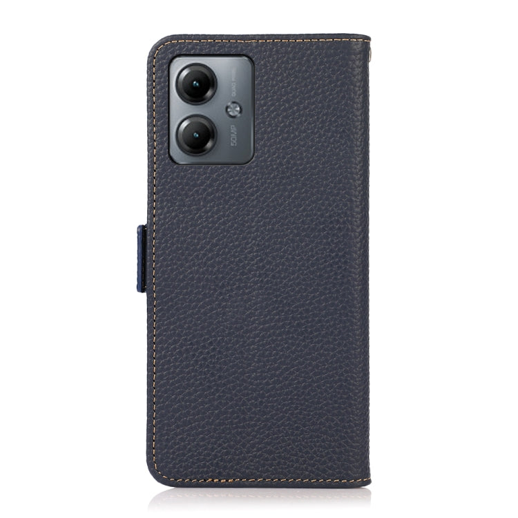For Motorola Moto G14 4G KHAZNEH Side-Magnetic Litchi Genuine Leather RFID Phone Case(Blue) - Motorola Cases by buy2fix | Online Shopping UK | buy2fix