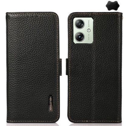 For Motorola Moto G54 5G KHAZNEH Side-Magnetic Litchi Genuine Leather RFID Phone Case(Black) - Motorola Cases by buy2fix | Online Shopping UK | buy2fix