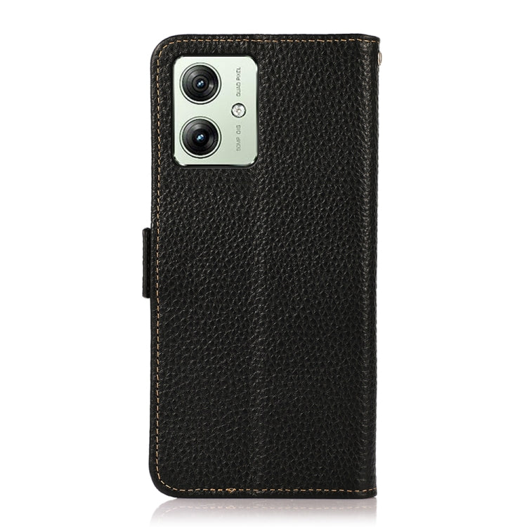 For Motorola Moto G54 5G KHAZNEH Side-Magnetic Litchi Genuine Leather RFID Phone Case(Black) - Motorola Cases by buy2fix | Online Shopping UK | buy2fix