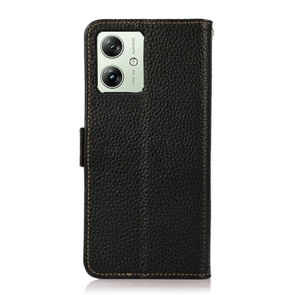 For Motorola Moto G54 5G KHAZNEH Side-Magnetic Litchi Genuine Leather RFID Phone Case(Black) - Motorola Cases by buy2fix | Online Shopping UK | buy2fix