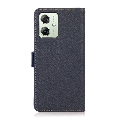 For Motorola Moto G54 5G KHAZNEH Side-Magnetic Litchi Genuine Leather RFID Phone Case(Blue) - Motorola Cases by buy2fix | Online Shopping UK | buy2fix