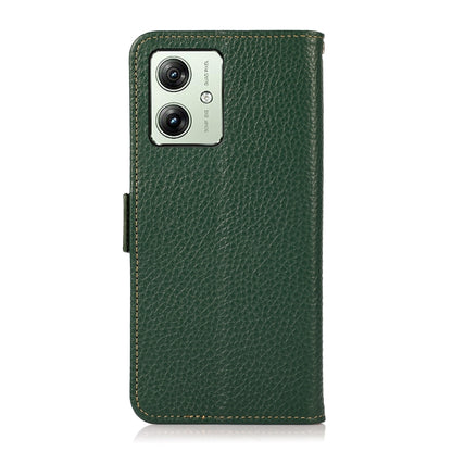 For Motorola Moto G54 5G KHAZNEH Side-Magnetic Litchi Genuine Leather RFID Phone Case(Green) - Motorola Cases by buy2fix | Online Shopping UK | buy2fix