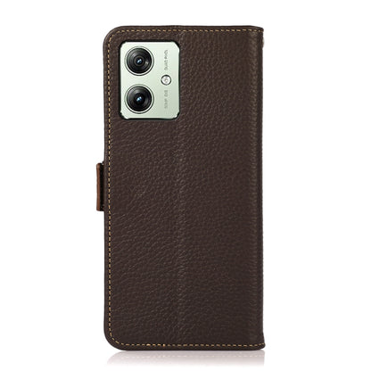 For Motorola Moto G54 5G KHAZNEH Side-Magnetic Litchi Genuine Leather RFID Phone Case(Brown) - Motorola Cases by buy2fix | Online Shopping UK | buy2fix