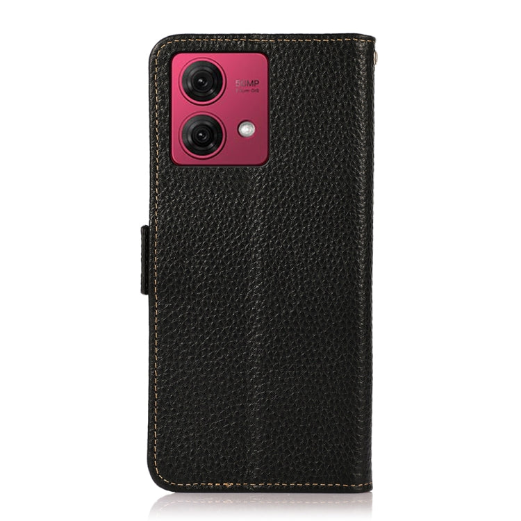 For Motorola Moto G84 5G KHAZNEH Side-Magnetic Litchi Genuine Leather RFID Phone Case(Black) - Motorola Cases by buy2fix | Online Shopping UK | buy2fix