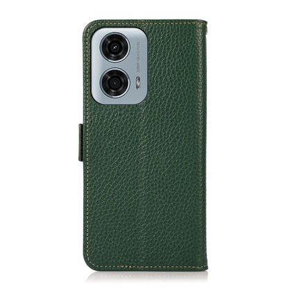 For Motorola Moto G24 KHAZNEH Side-Magnetic Litchi Genuine Leather RFID Phone Case(Green) - Motorola Cases by buy2fix | Online Shopping UK | buy2fix