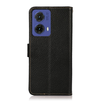 For Motorola Moto G85 KHAZNEH Side-Magnetic Litchi Genuine Leather RFID Phone Case(Black) - Motorola Cases by buy2fix | Online Shopping UK | buy2fix