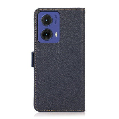 For Motorola Moto G85 KHAZNEH Side-Magnetic Litchi Genuine Leather RFID Phone Case(Blue) - Motorola Cases by buy2fix | Online Shopping UK | buy2fix