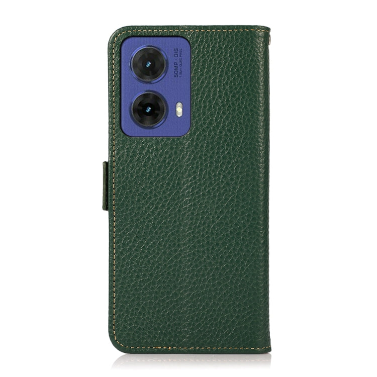 For Motorola Moto G85 KHAZNEH Side-Magnetic Litchi Genuine Leather RFID Phone Case(Green) - Motorola Cases by buy2fix | Online Shopping UK | buy2fix