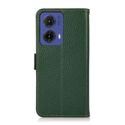 For Motorola Moto G85 KHAZNEH Side-Magnetic Litchi Genuine Leather RFID Phone Case(Green) - Motorola Cases by buy2fix | Online Shopping UK | buy2fix