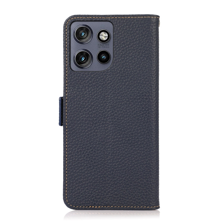 For Motorola Edge 50 Neo 5G / Moto S50 5G KHAZNEH Side-Magnetic Litchi Genuine Leather RFID Phone Case(Blue) - Motorola Cases by buy2fix | Online Shopping UK | buy2fix