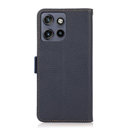 For Motorola Edge 50 Neo 5G / Moto S50 5G KHAZNEH Side-Magnetic Litchi Genuine Leather RFID Phone Case(Blue) - Motorola Cases by buy2fix | Online Shopping UK | buy2fix