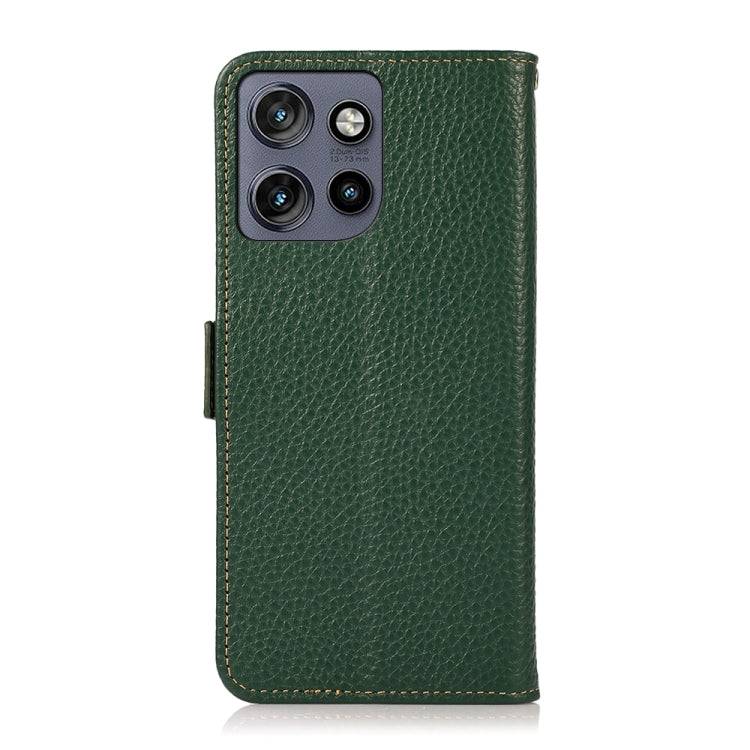 For Motorola Edge 50 Neo 5G / Moto S50 5G KHAZNEH Side-Magnetic Litchi Genuine Leather RFID Phone Case(Green) - Motorola Cases by buy2fix | Online Shopping UK | buy2fix