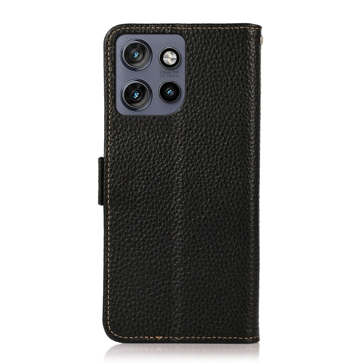 For Motorola Edge 50 5G KHAZNEH Side-Magnetic Litchi Genuine Leather RFID Phone Case(Black) - Motorola Cases by buy2fix | Online Shopping UK | buy2fix