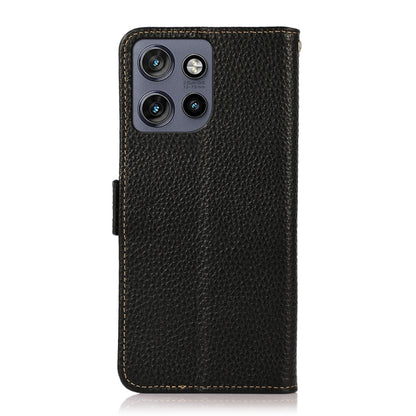 For Motorola Edge 50 5G KHAZNEH Side-Magnetic Litchi Genuine Leather RFID Phone Case(Black) - Motorola Cases by buy2fix | Online Shopping UK | buy2fix