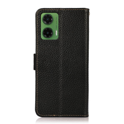 For Motorola Moto G35 KHAZNEH Side-Magnetic Litchi Genuine Leather RFID Phone Case(Black) - Motorola Cases by buy2fix | Online Shopping UK | buy2fix