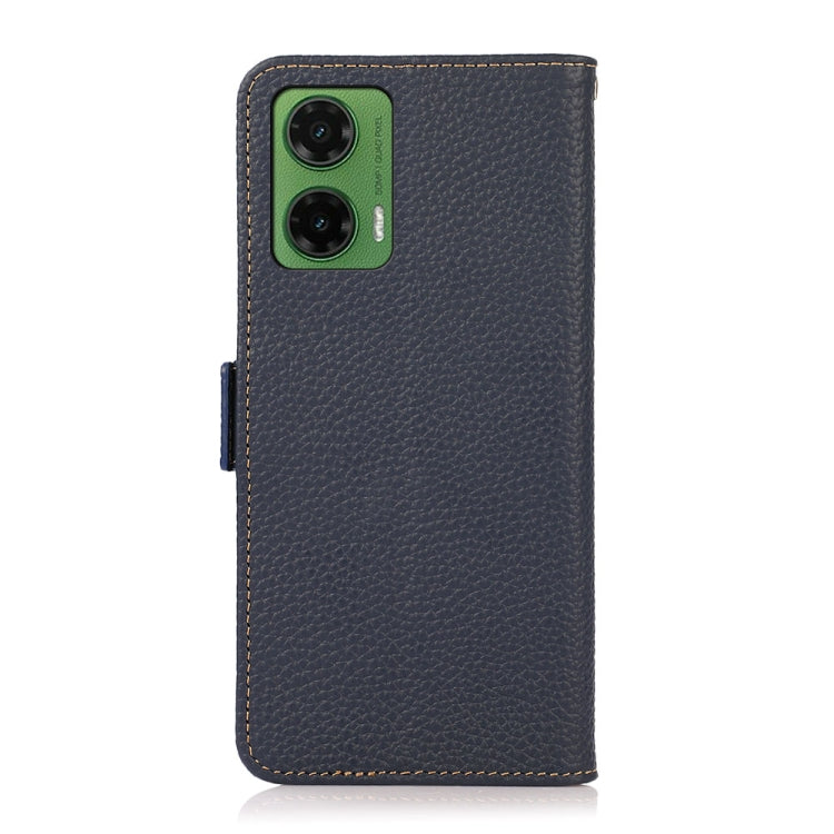 For Motorola Moto G35 KHAZNEH Side-Magnetic Litchi Genuine Leather RFID Phone Case(Blue) - Motorola Cases by buy2fix | Online Shopping UK | buy2fix