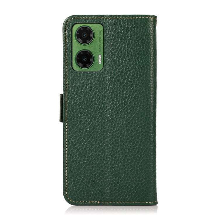 For Motorola Moto G35 KHAZNEH Side-Magnetic Litchi Genuine Leather RFID Phone Case(Green) - Motorola Cases by buy2fix | Online Shopping UK | buy2fix