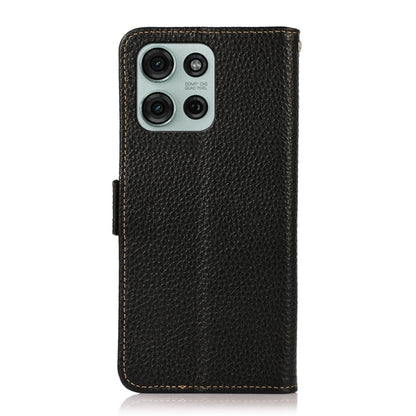 For Motorola Moto G75 5G KHAZNEH Side-Magnetic Litchi Genuine Leather RFID Phone Case(Black) - Motorola Cases by buy2fix | Online Shopping UK | buy2fix